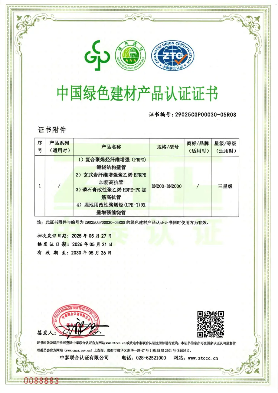 中国绿色建材三星级产品认证证书附件